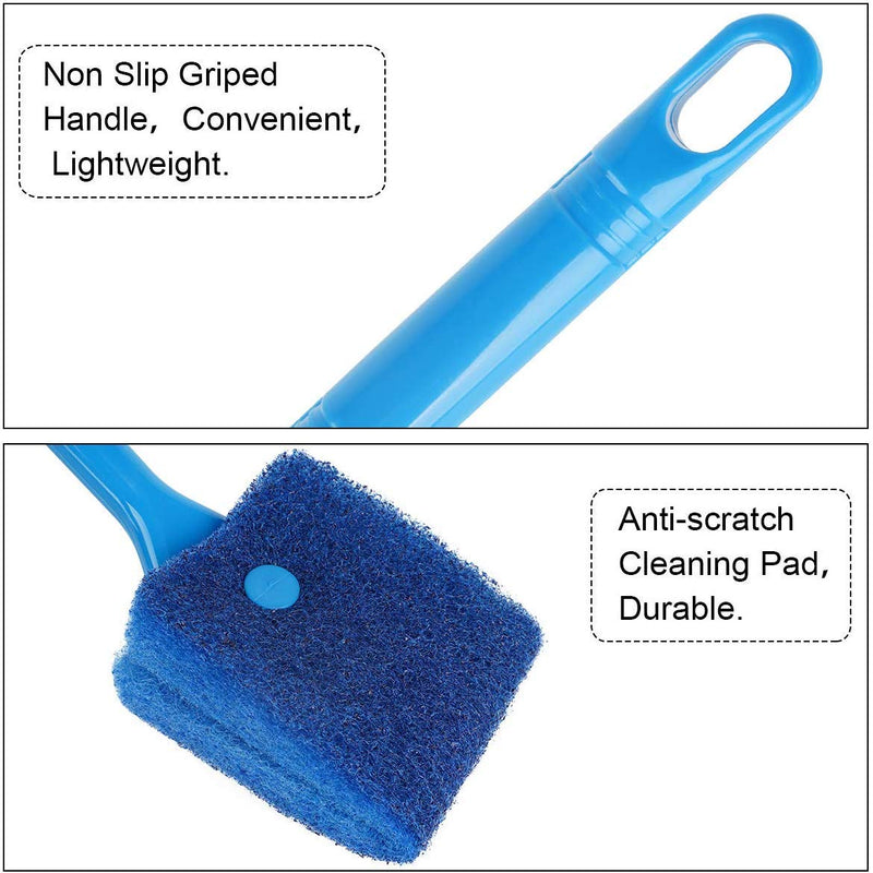 Aquarium Algae Scraper - Fish Tank Cleaning Double Sided Sponge Brush, Long Handle Fish Tank Scrubber for Acrylic Glass Aquariums (Blue) - PawsPlanet Australia