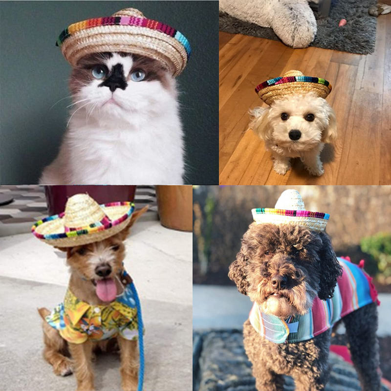 AWOCAN Pet Straw Hat Funny Mexican Sombrero Cap Party Decorations for Birthday for Small Pets, Puppy, Cat - PawsPlanet Australia