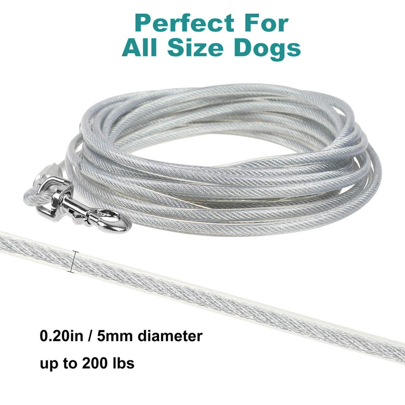 Dog Tie Out Cable - 32 ft Length 550 lbs Break Strength Galvanized Braided Steel Cable with PVC Coating Chew Proof Lead for Small to Large Dogs Pets Yard Camping Outdoors 0.20in (5mm) rdiamete - PawsPlanet Australia