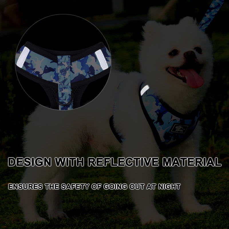 No Pull Dog Harness and Leash Set, Reflective Step in Dog Vest Harness Set with Bow Collar, Leash and Poop Bag Holder Blue S (neck 11" chest 11.4"-15.7") - PawsPlanet Australia