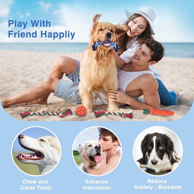 GENPAR dog chew toy, dental training, dog toy rope, puppy toy set, chew toy for small dogs and puppies, 100% natural cotton. (10-piece set) P009 - PawsPlanet Australia