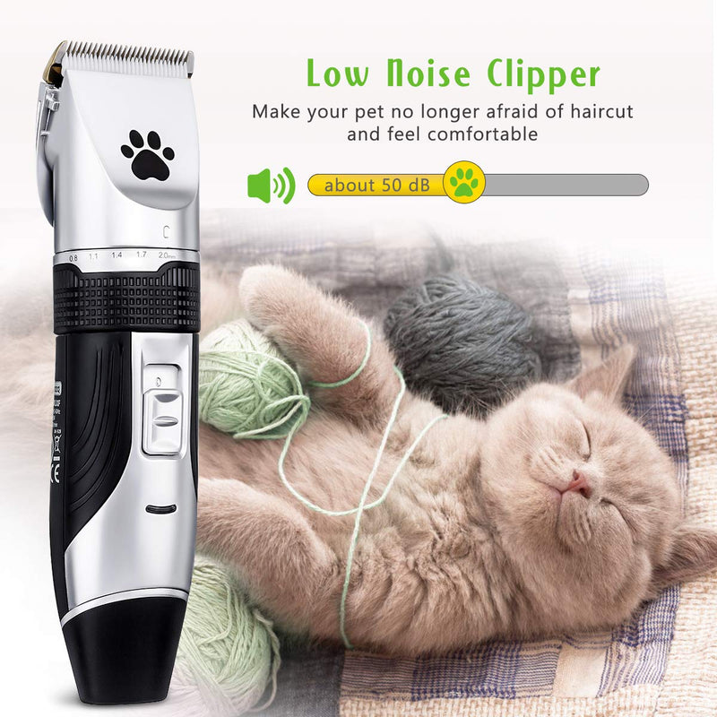 Dog Grooming Clippers, Focuspet 2 Speed Adjustable Dog Clippers Rechargeable Cordless Low Noise Dog Clippers Kit Electric Hair Trimming Set Pet Hair Shaver Detachable Blade with 4 Comb Guides Dog Clippers Set - PawsPlanet Australia