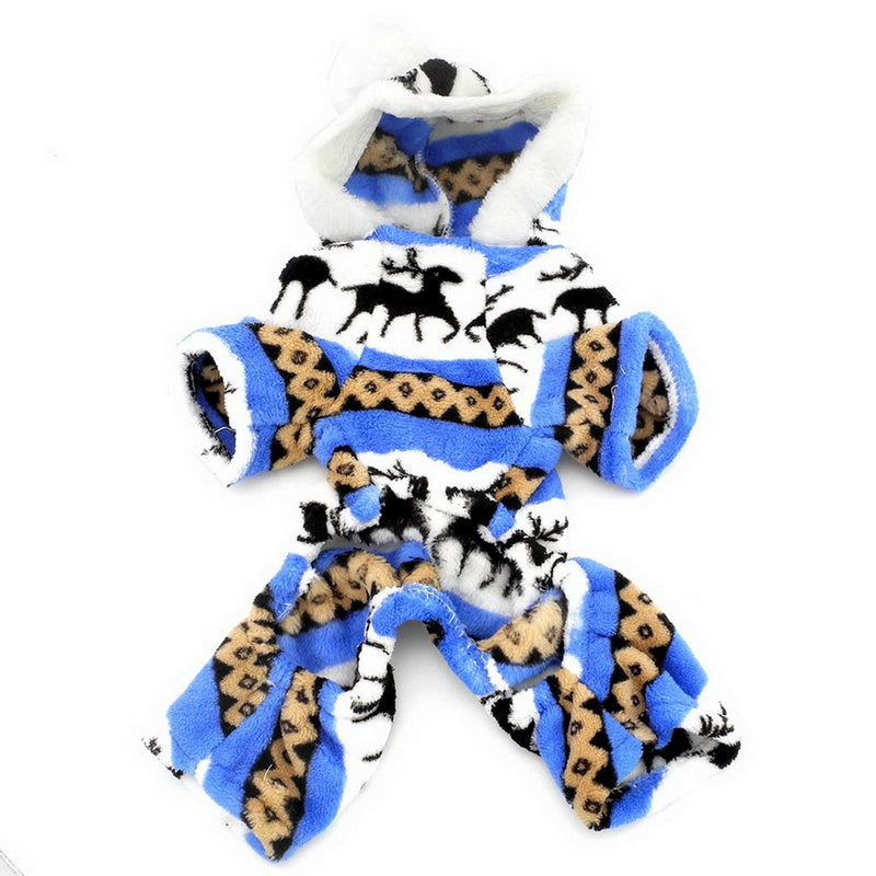 Ranphy Small Dog Cat Clothes for Boy Girl Soft Velvet Reindeer Pattern Dog Pajamas Puppy Hoodie Hooded Jumpsuit Blue S - PawsPlanet Australia