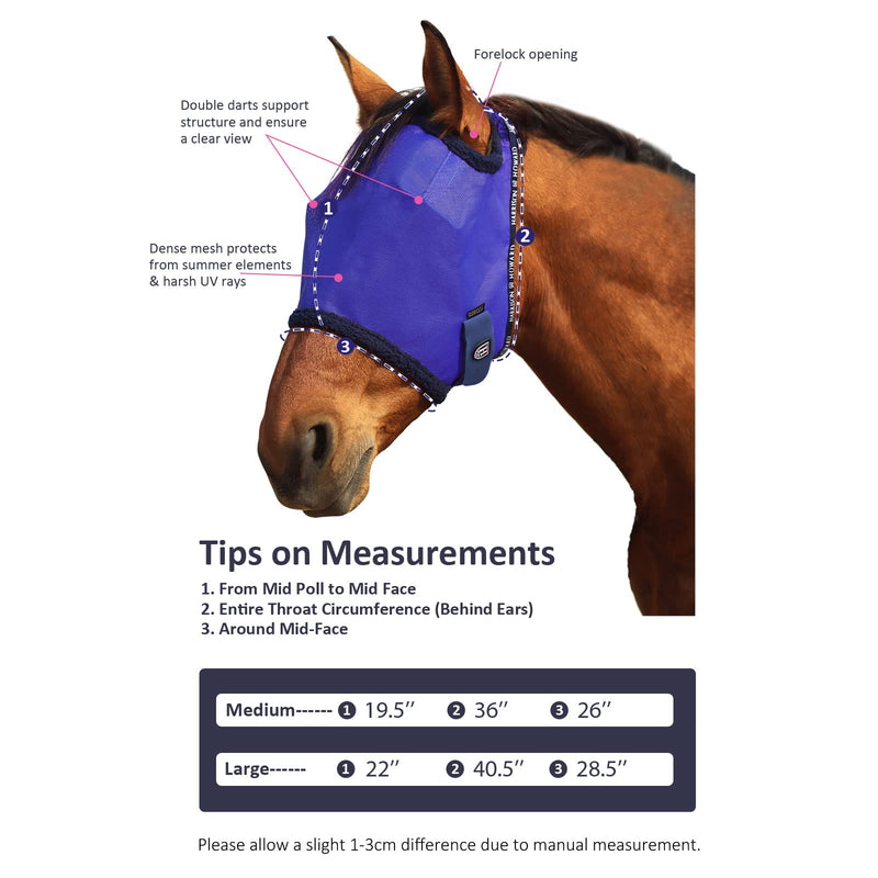Harrison Howard Standard Horse Fly Mask with Comfort Fleece Padding UV Protection for Horse Medium (Cob) Deep Navy - PawsPlanet Australia