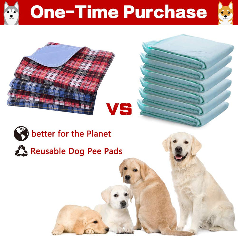 KOOLTAIL Washable Pee Pads for Dogs - Waterproof & Non-Slip Plaid Puppy Potty Training Pads, Reusable Whelping Pads, Pee Pad for Guinea Pig Cage, Dog Food Feeding Mat 18" x 24" (4 Pack) Blue & Red - PawsPlanet Australia