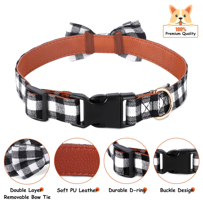 Dog Bow Tie Plaid Dog Collar, Apasiri Dog Collar with Bow Tie Cat Bowtie, Adjustable Soft Pet Bow Tie for Small Dogs Cat Best Gift Comfortable Unique Buckle Cute Bowtie Detachable Durable Cotton Comfy Black - PawsPlanet Australia