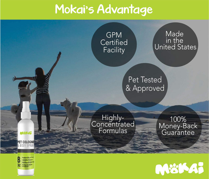 [Australia] - MOKAI Pet Cologne and Body Spray for Dogs Cats Horses and Ferrets | Sweet Pea and Vanilla Scented Grooming Perfume Deodorizes Skin and Coat Providing Long Lasting Freshness and Eliminating Odors (8oz) 