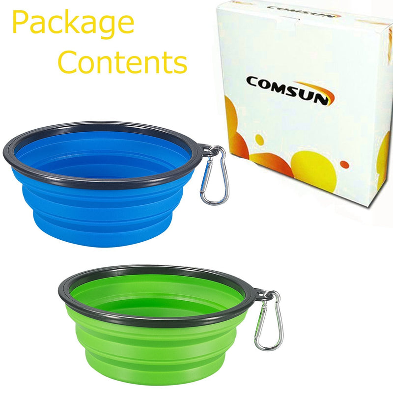 Comsun 2-Pack Extra Large Size Collapsible Dog Bowl, Foldable Expandable Cup Dish for Pet Cat Food Water Feeding Portable Travel Bowl Blue and Green - PawsPlanet Australia