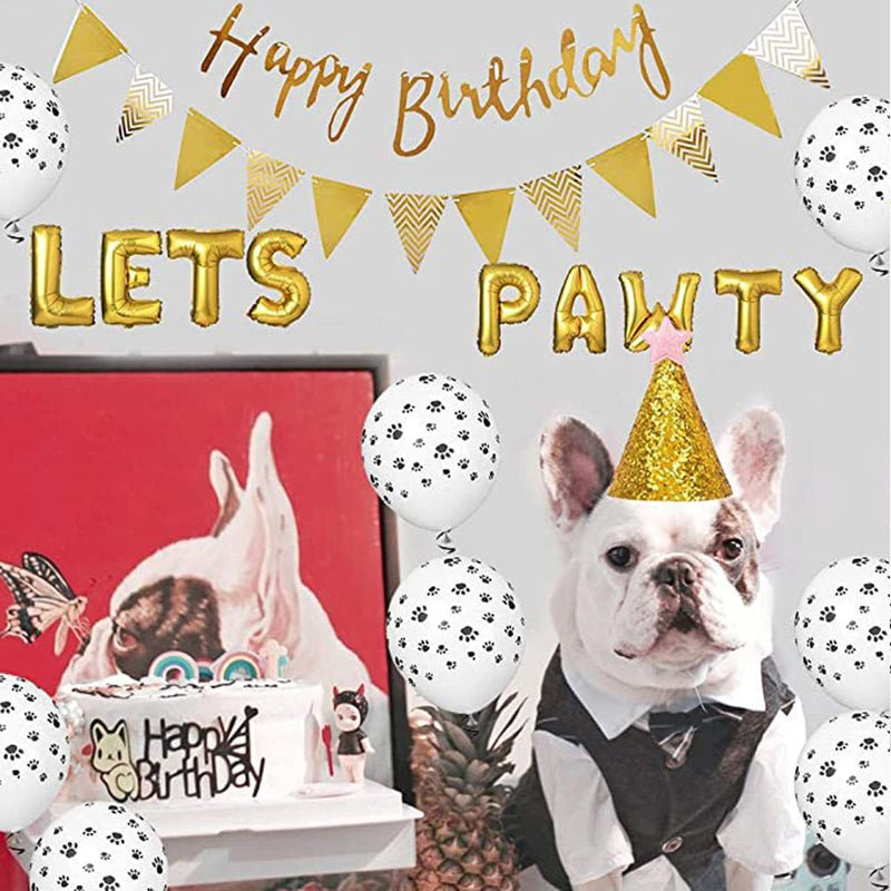 Dog Cat Birthday Party Decoration,Dog Birthday Hat LETS PAWTY Letter Balloon, Dog Paw Print Balloon Party Supplies Gold - PawsPlanet Australia