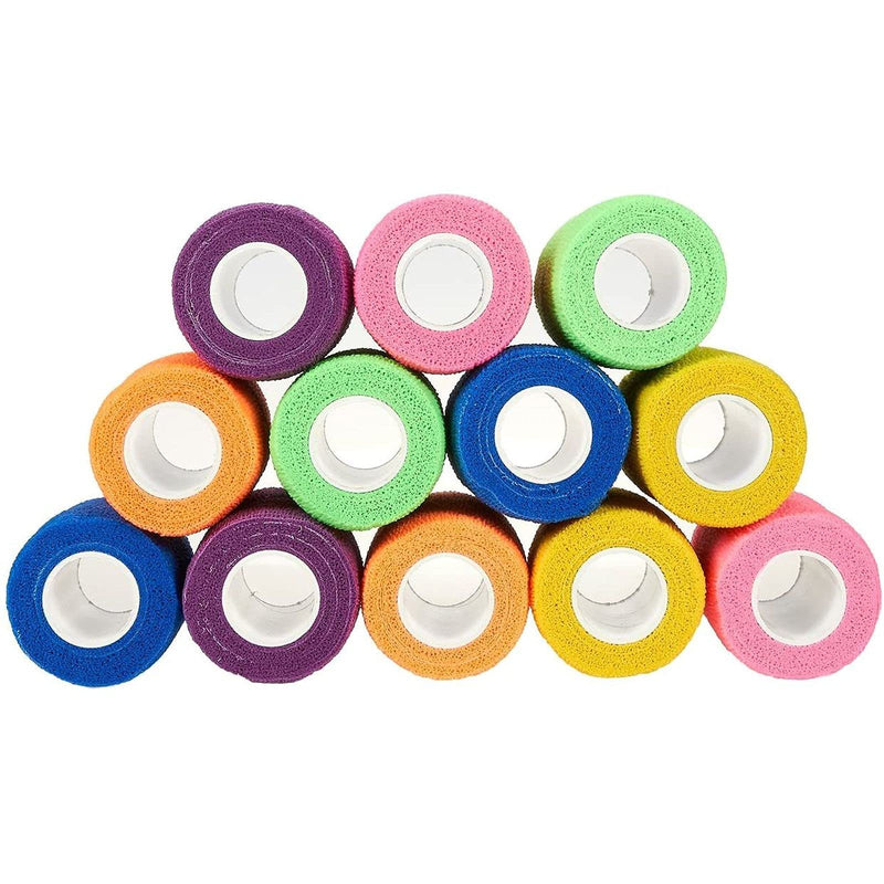 12-Pack Self Adhesive Bandage Wrap, Cohesive Tape in 6 Colours, 170 x 7.6 cm - PawsPlanet Australia