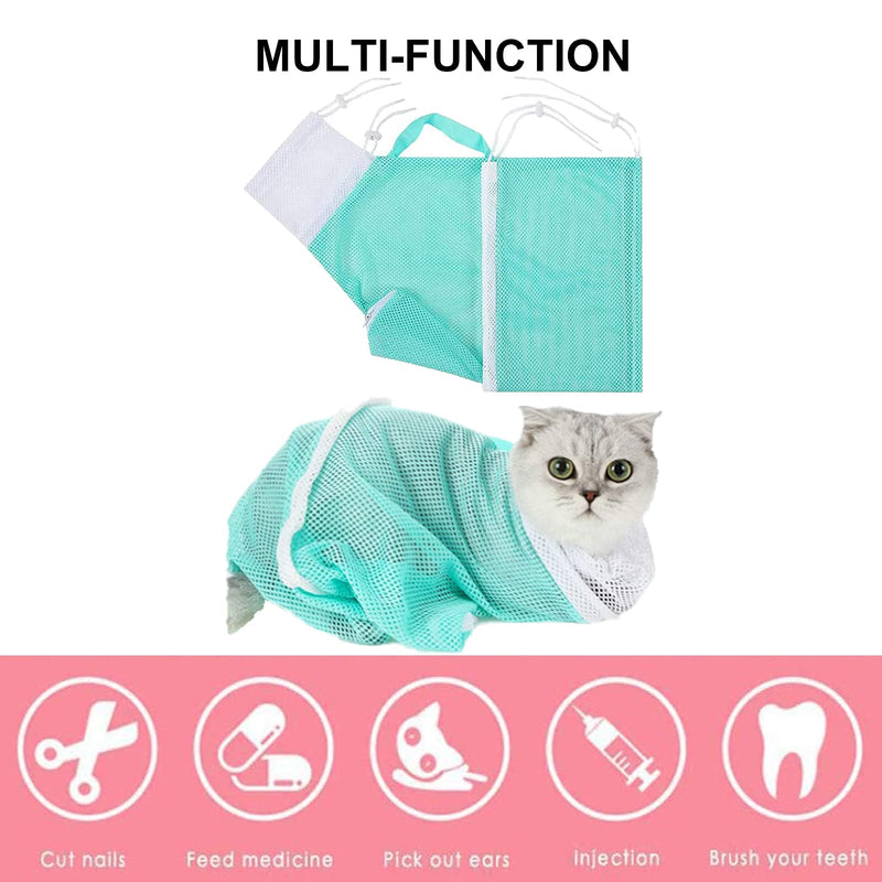 ISMARTEN Cat Shower Net Bag Cat Grooming Bathing Bag, Adjustable Multifunctional Breathable Anti-Bite and Anti-Scratch Restraint Bag Cat Washing Shower Bag for Bathing, Nail Trimming,Injection Green - PawsPlanet Australia