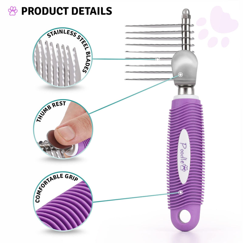 Poodle Pet Dematting Fur Rake Comb Brush Tool with Long 2.5” Steel Safety Blades for Detangling Matted or Knotted Undercoat Hair, Safe Grooming Accessories for Dogs, Longhaired Cats, Rabbits, Horses - PawsPlanet Australia
