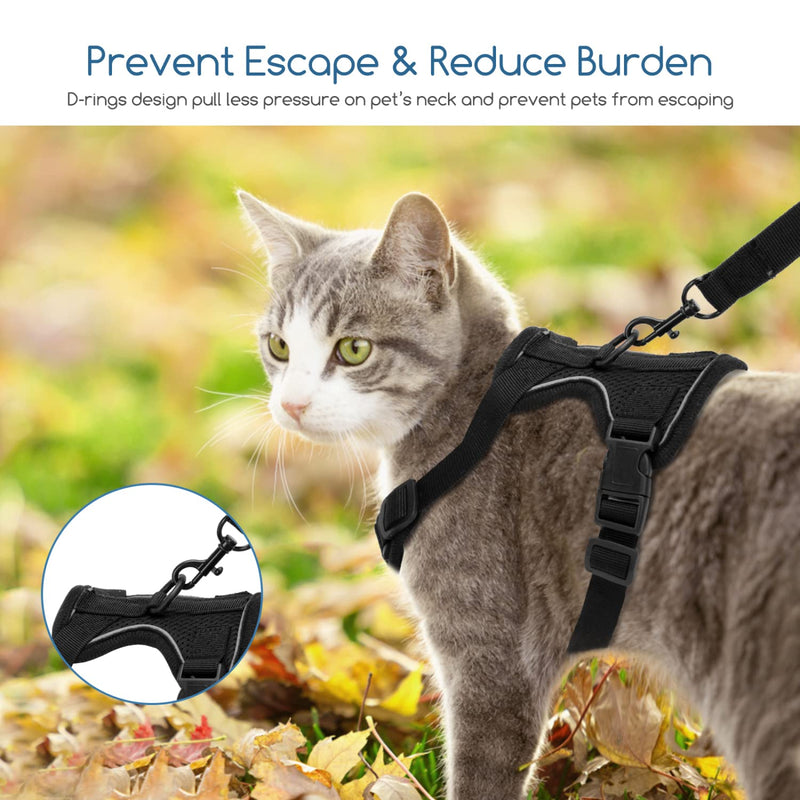 Nobleza Cat Harness with Leash Escape-Proof, Adjustable Soft Reflective Cat Harness Set for Kitten Puppy (S, Black) 35-42CM - PawsPlanet Australia