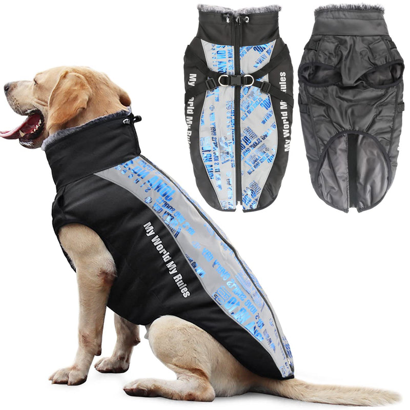 Idepet Dog Coat Warm Jacket, Reflective Pet Snowsuit Sports Outdoor Waterproof Dog Clothes Outfit Vest for Medium Dogs with Belt Hole 4XL Blue - PawsPlanet Australia