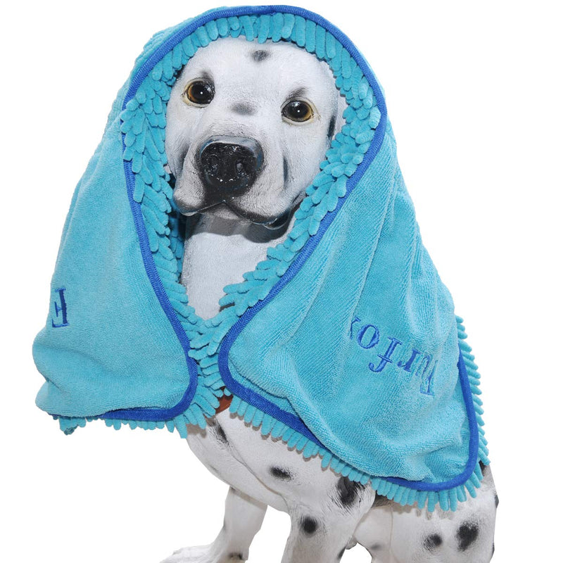 [Australia] - Furfox Absorbent Dog Towel, Microfiber Quick Drying Towel Machine Washable with Hand Pockets Pet Towel for Medium Large Dog 35 x 15'' Blue 