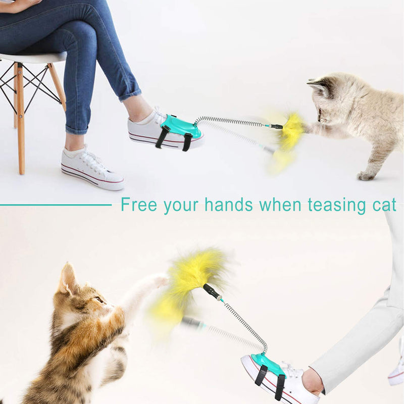 Cat Toys Cat Teaser Feather Wand, Kitten Toys Wand Feather Teaser Installed on Shoes, Free Hands Leisurely Interactive Cat Toy Adjustable Pet Toy for Cat Kitten Having Fun Exercise Playing (Green) Green - PawsPlanet Australia