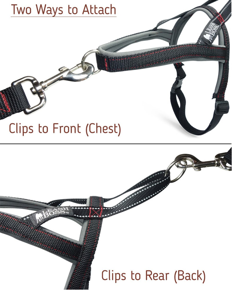 [Australia] - Leashboss No-Pull Dog Harness - Front and Rear Clip - Reflective - Padded for Walking and Training Large Black/Red/Grey/Reflective 