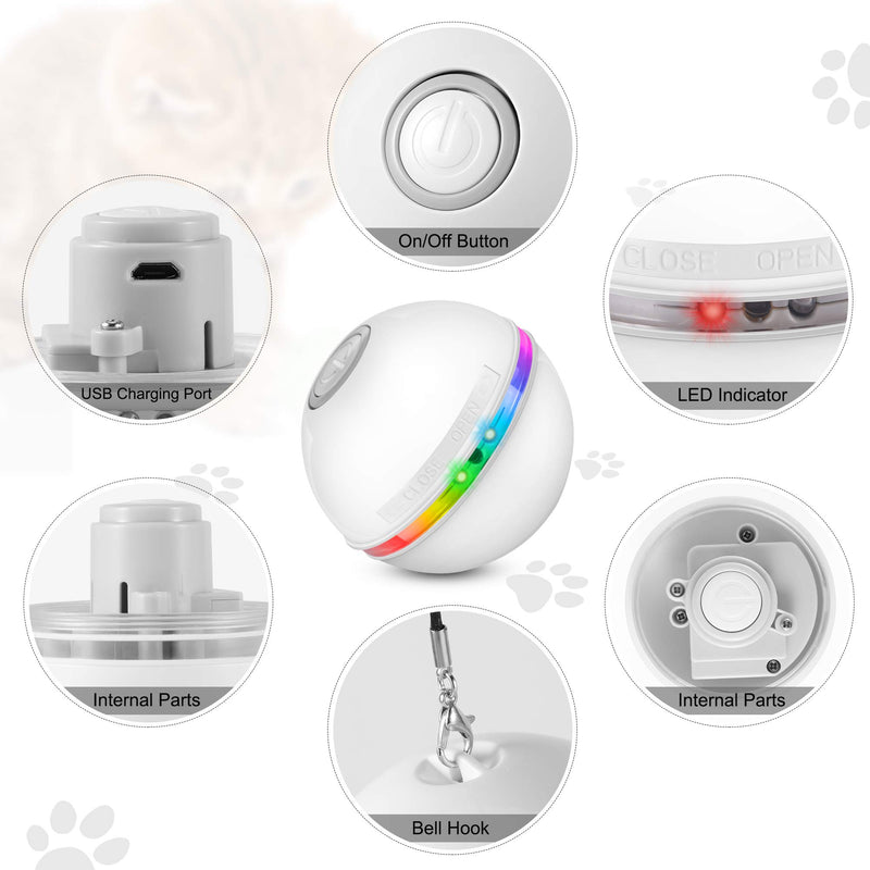 Toy Balls For Cats Interactive Cat Ball Cat Chase Toys, Cat Ball Toys For Indoor Cats With Led Light Electric Interactive Toys For Cats, Automatic 360-Degree Rotating, USB Rechargeable, For Kitten White - PawsPlanet Australia