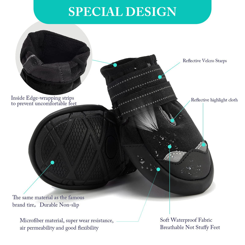 AOKOWN 4 Pcs Dog Boots, Reflective Mesh Waterproof Dog Boots/Pet Rain Boots/Dog Outdoor Shoes, for Medium and Large Dogs, Outdoor Paw Guard Reflective Fastening Strap Dog Boots Size 1（2.75*1.95/L*W) Black - PawsPlanet Australia