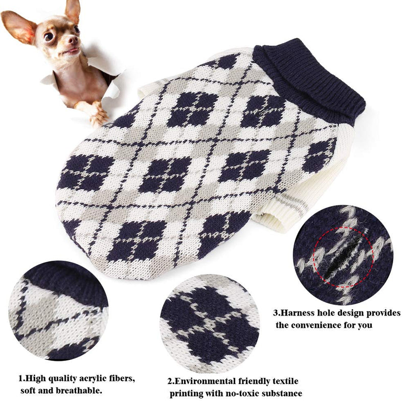 RilexAwhile Dog Sweater Dog Knit Sweater Diamond Plaid Dog Christmas Sweater Pet Sweatshirt with Harness Hole Winter Warm Dog Apparel Coat for Small Medium Dogs - PawsPlanet Australia