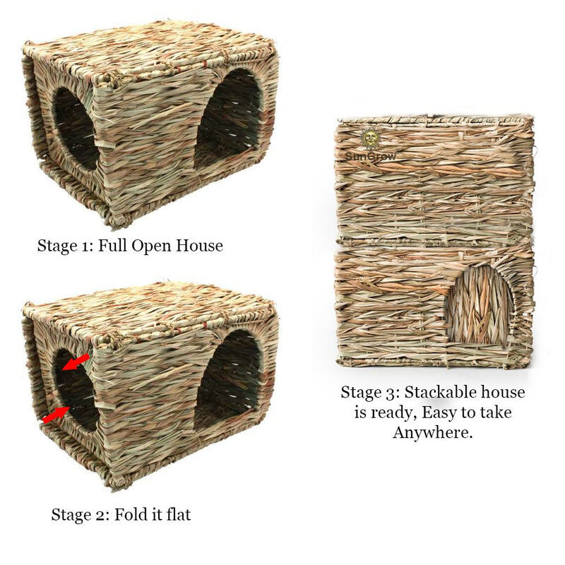 [Australia] - SunGrow Grass House, 11.8x7.8x9 Inches, Folding Woven Hut for Laying or Sleeping, Edible Chew Home, Multi-Utility Toy for Small Animals, Non-Toxic, Provides Comfort, Warmth and Security 