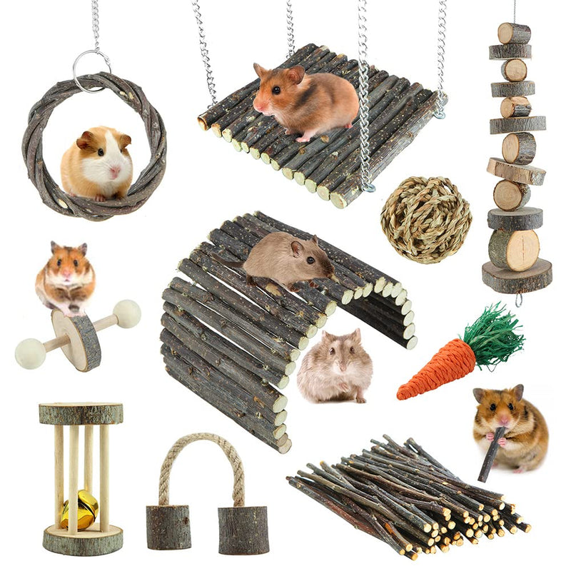 Hamster Toy Rat Toy Chinchilla Toy Hamster Chew Toy Cage Accessories Apple Wood Sticks Ladder Bell Roller for Gerbil Guinea Pigs and Other Small Animals - PawsPlanet Australia