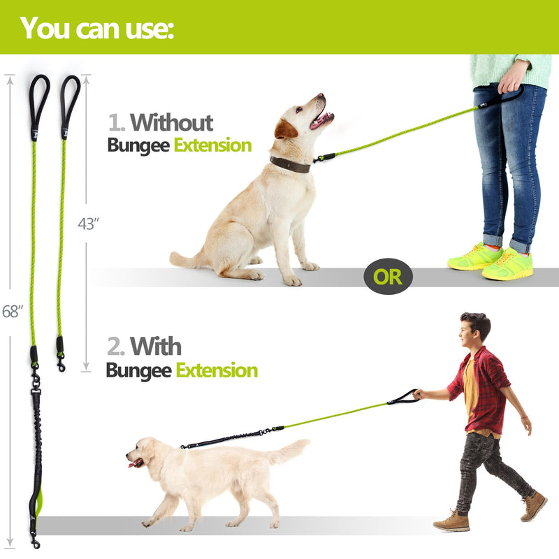 [Australia] - SparklyPets Heavy Duty Rope Bungee Leash for Large and Medium Dogs with Anti-Pull for Shock Absorption - No Slip Reflective Leash for Outside Green 