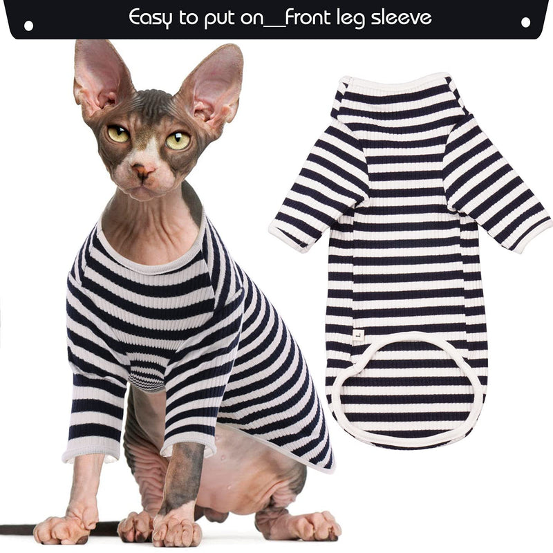 Hairless Cat Cotton Clothes, Sphynx Breathable Summer T-Shirts Stripe Vest Pet Clothes, Soft Stretchable Skin-Friendly Cats Apparel Cat's Pajamas Jumpsuit for Sphynx, Cornish Rex, Devon Rex Peterbald XS(2.2-3.3lb) Blue - PawsPlanet Australia