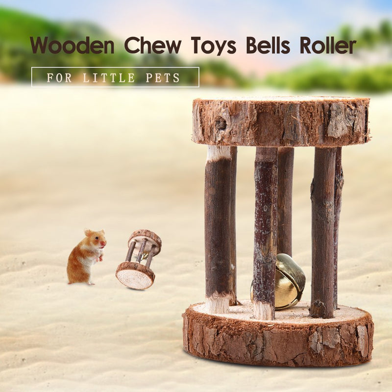 [Australia] - Beisaqi 5pcs Little Pets Toys Set Wooden Chew Pine Dumbells Unicycle Bell Roller Toy for Cat Hamster Rat 