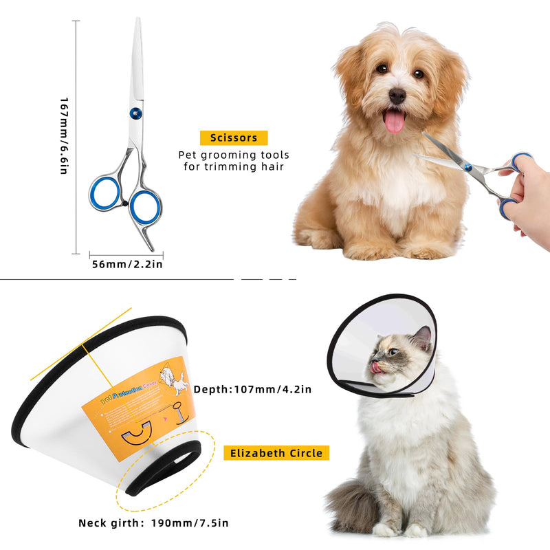 D dDraw 9-piece animal care set, dog scissors set with claw scissors*2, nail file*2, animal fur scissors, pet comb, undercoat brush, pet finger toothbrush, collar for pets, for dogs and cats - PawsPlanet Australia