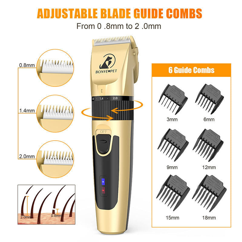 Bonve Pet Dog Clippers, Professional Dog Trimmer for Grooming with 2200mAh Rechargeable Battery, Low Noise Cordless Pet Clippers for Dogs Cats Pets - PawsPlanet Australia