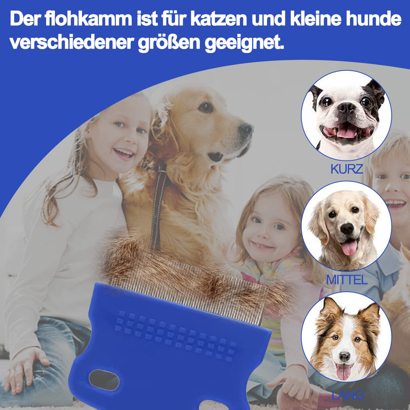 Dog Cat Lice Comb, 3 Pieces Pet Grooming Comb, Flea Tear Stain Remover Comb, Stainless Steel Metal Combs for Effective Against Fleas and Lice, Dogs Cats Grooming Tool (Blue) - PawsPlanet Australia