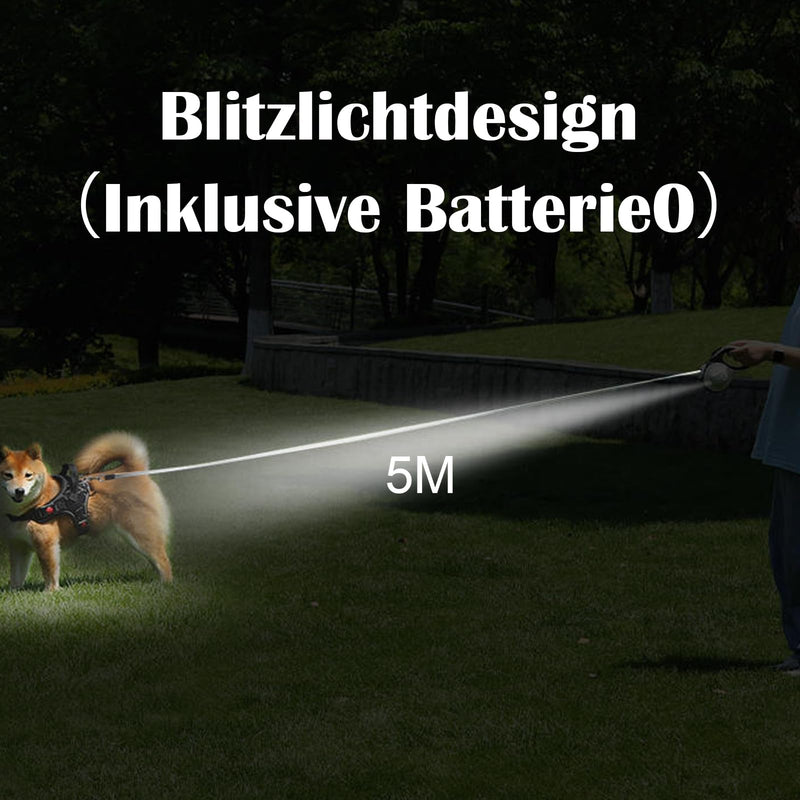 Dog leash, 5m retractable leash for dogs, with LED flashlight, 360° knot-free extended leash with bag dispenser for large and medium-sized dogs up to 25 kg weight - PawsPlanet Australia