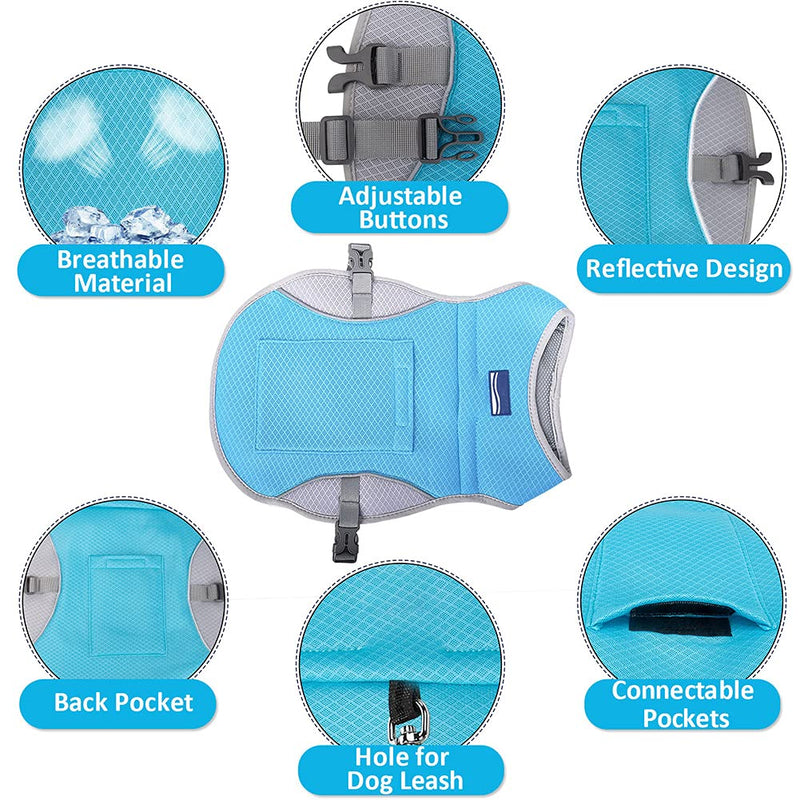 Dog Cooling Vest Cooler Jacket, Breathable Dog Cooler Jacket Adjustable Cool Jacket Cooling Vest for Dogs, Cooling Jacket for Dogs Reflective Safety Sun-Proof Dog Cooling Jacket for Medium Large Dogs S: Chest: 24”-28” Blue - PawsPlanet Australia