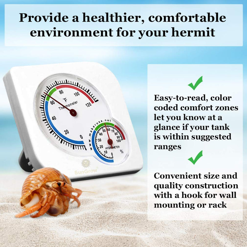 [Australia] - SunGrow Hermit Crab Humidity and Temperature Meter, 3x1 Inch, Analog Gauge for Accurate Readings, Measures in Fahrenheit and Percent, Dual Thermometer and Hygrometer for Terrariums 