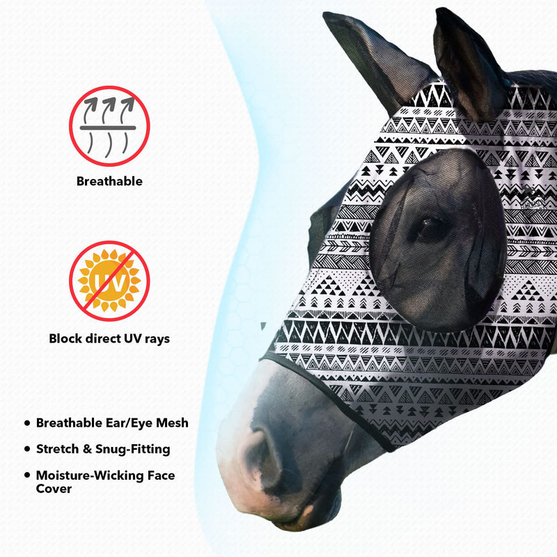 Harrison Howard Elasticity Horse Fly Mask Superb Comfort with UV Protection Standard Horse Fly Mask for Horse-Doodle Aztec (M; Cob) (M; Cob) Doodle Aztec - PawsPlanet Australia