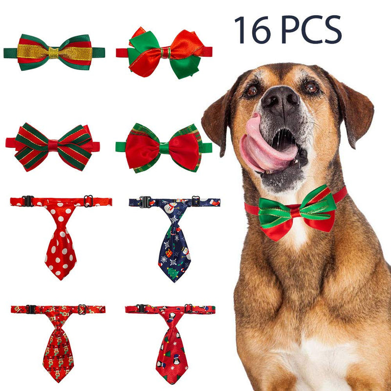 [Australia] - KOOLTAIL Dog Bow Ties Collar Neckties Christmas - 16 PCS Pet Puppy Cats Bowties,Adjustable Collar for Holiday Festival and Party Occasion Accessories 