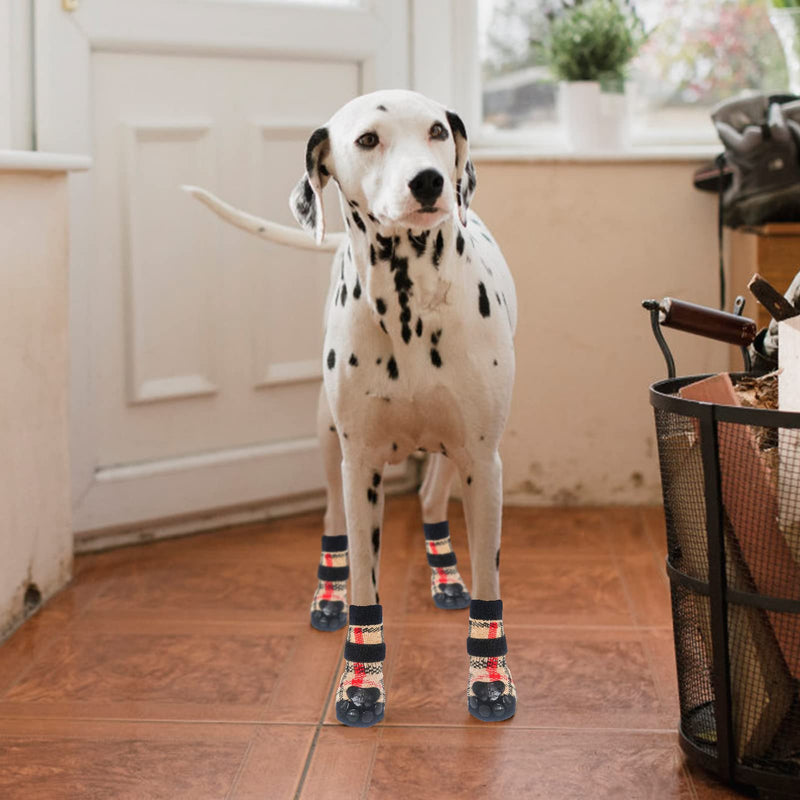 BINGPET Non-Slip Dog Socks Paw Protector with Adjustable Strape - 2 Pairs Classic Plaid Double-Sided Paw Protector Anti-Slip Traction Control for Indoor Wear Beige Small - PawsPlanet Australia