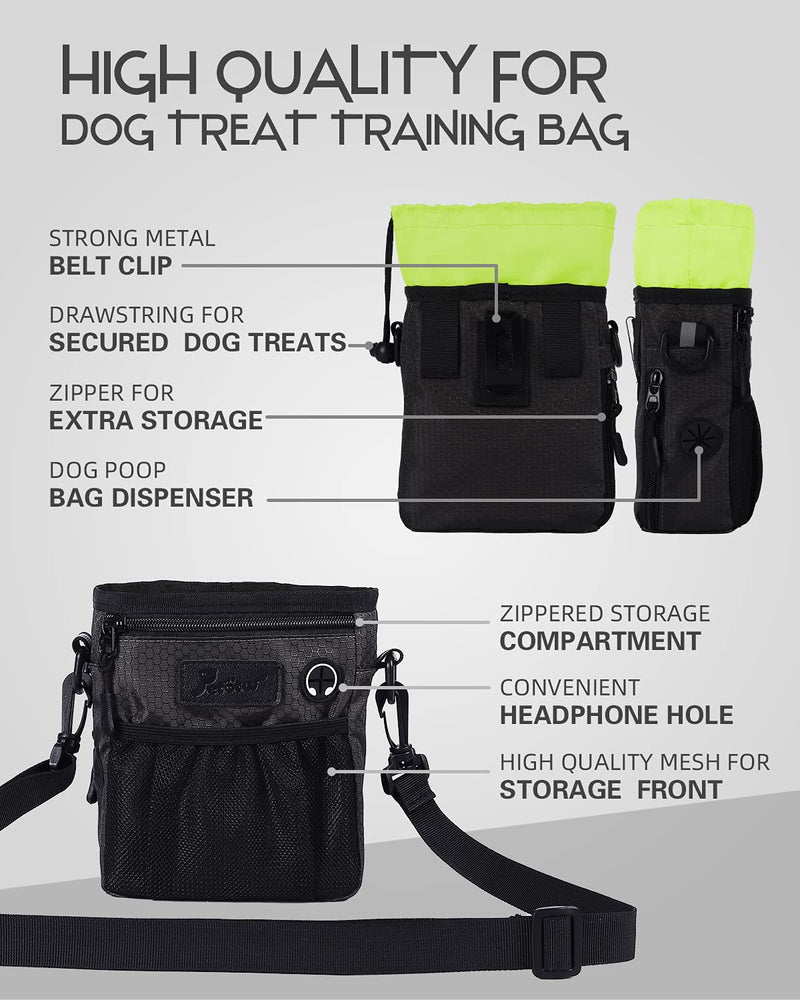Petotw Dog Treat Pouch with Poop Bag Dispenser, Free Collapsible Bowl, Dog Treat Bag for Food, Kibbles, Pet Toys, 4 Ways to Wear Black - PawsPlanet Australia