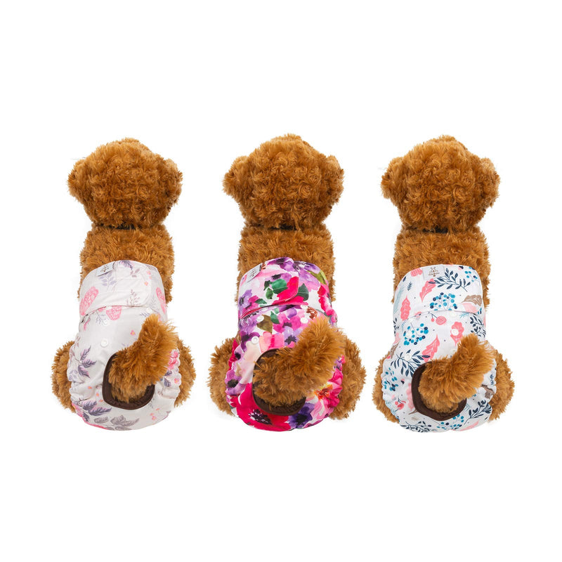 CuteBone Dog Diapers Female Reusable 3 Pack for Doggie in Heat, Washable Dog Pants #2 - Floral 3pcs XS - PawsPlanet Australia