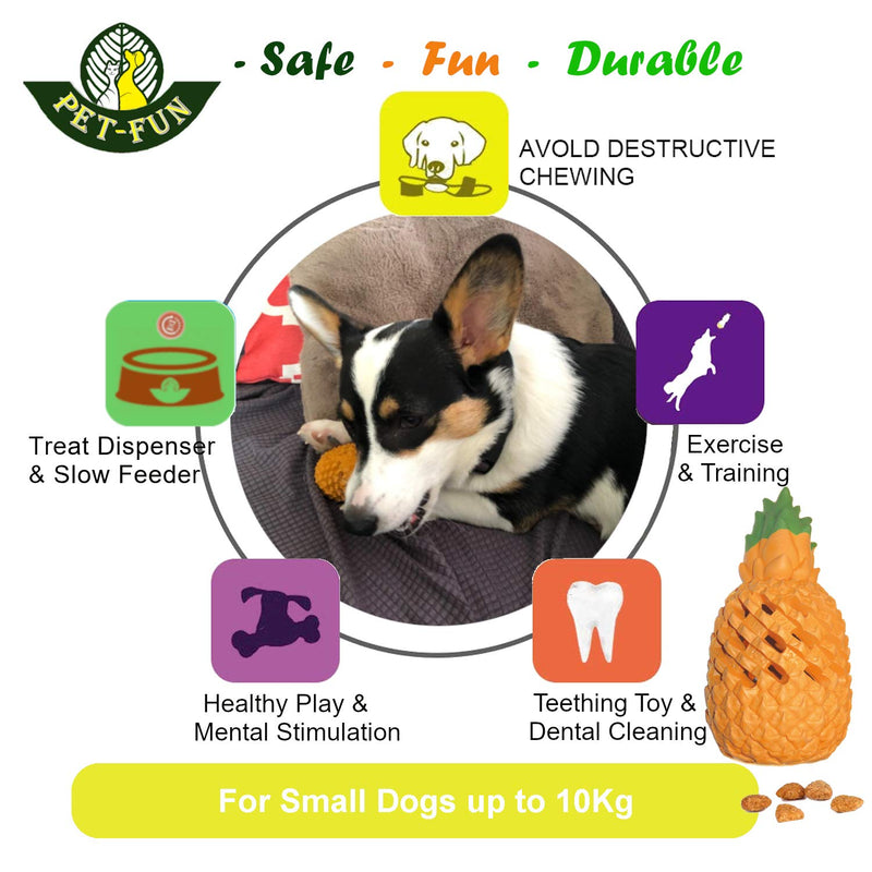 Pet-Fun® Small Puppy Toy Pineapple, Interactive Boredom Puzzle Brain Activity Feeder Toy, Tough Treat Dispenser, Virtually Indestructible for Puppies/Small Dogs below 10Kg Small 10cm Orange+green - PawsPlanet Australia