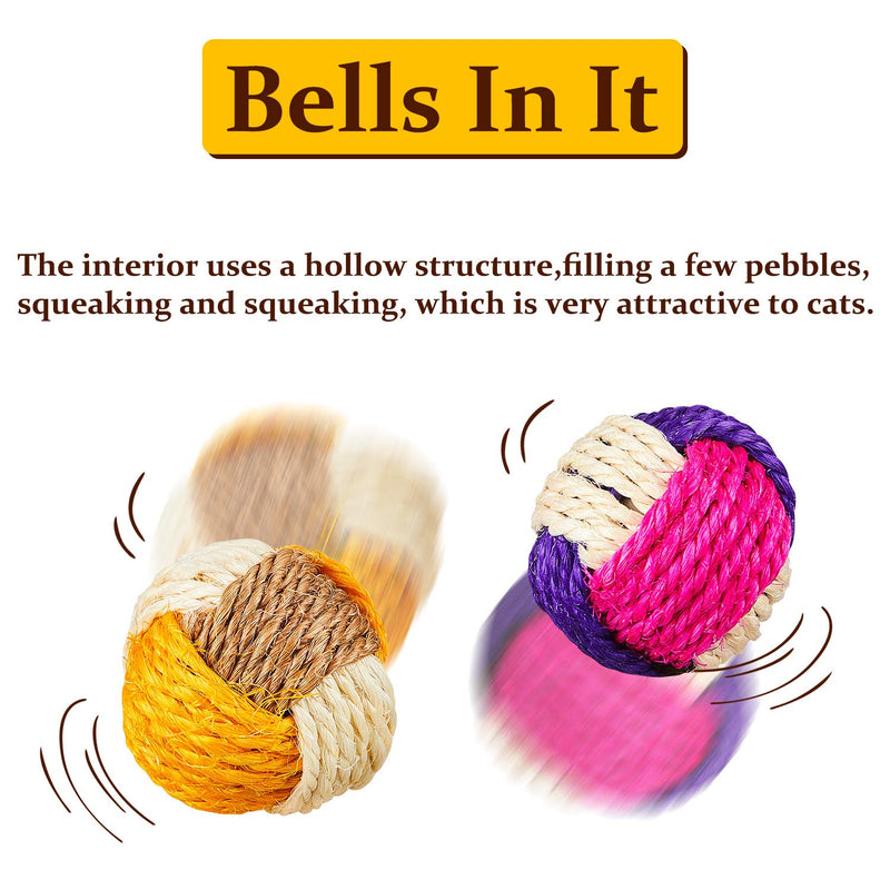 [Australia] - Weewooday 6 Pieces Cat Toy Ball Cat Sisal Ball Interactive Cat Ball Cat Rolling Ball Scratch Cat Toy (Random Color) 