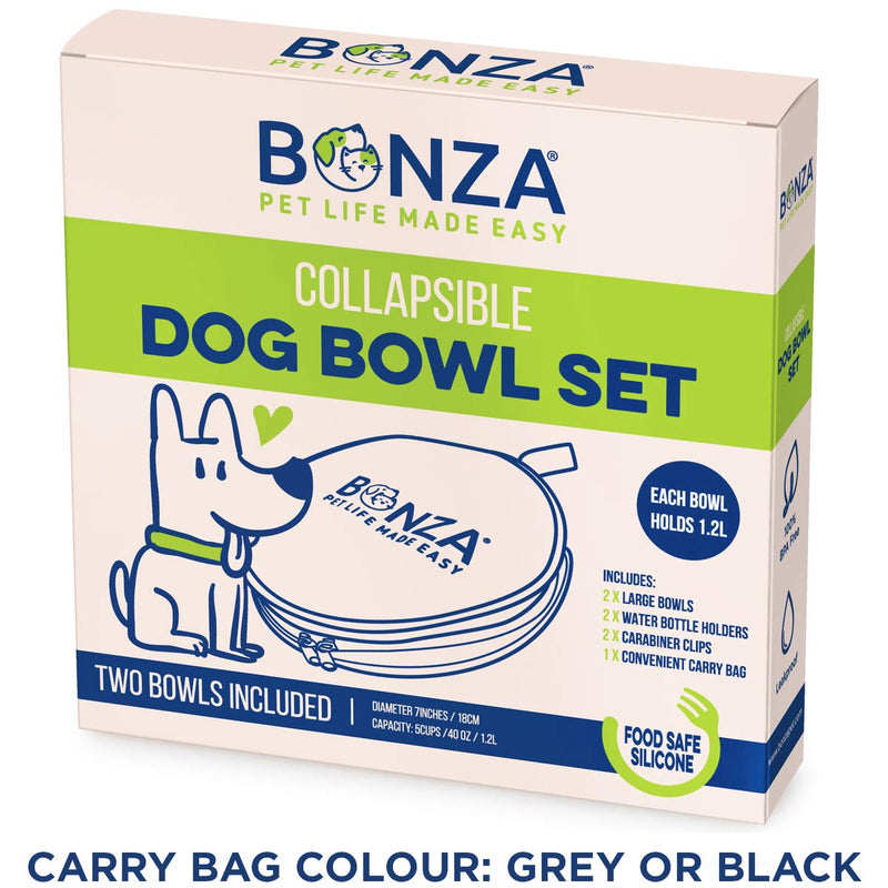 Bonza Large Collapsible Dog Bowls, Twin Pack, 5 Cup, 18cm Diameter, Portable Dog Water Bowls for Medium to Large Dogs Navy Blue - PawsPlanet Australia