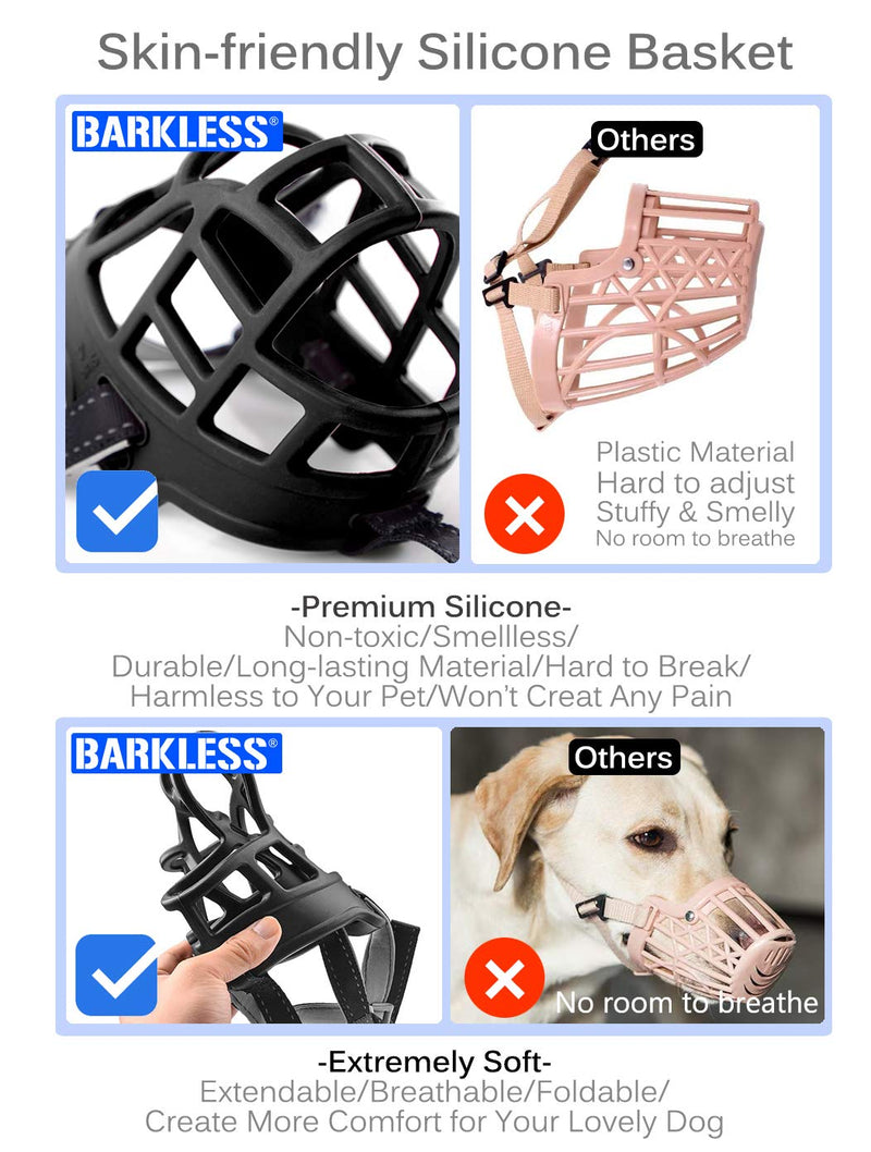 [Australia] - Dog Muzzle,Soft Basket Silicone Muzzles for Dog, Best to Prevent Biting, Chewing and Barking, Allows Drinking and Panting, Used with Collar 1 (Snout 7-8") Black 