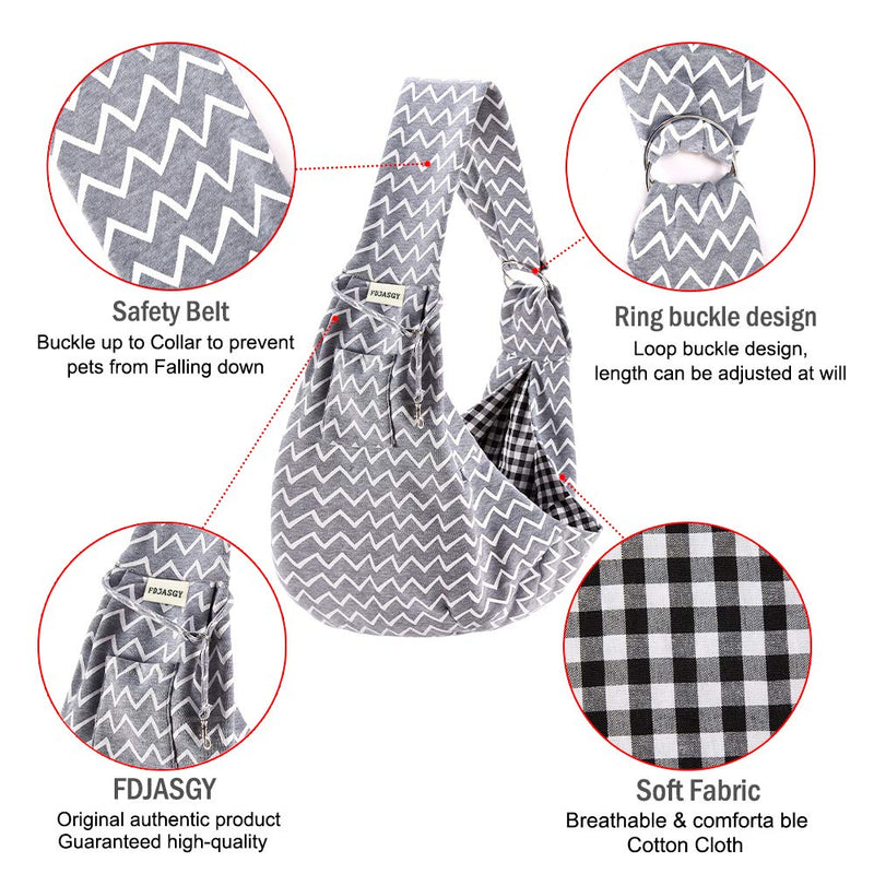 FDJASGY Small Pet Sling Carrier-Hands Free Reversible Pet Papoose Bag Tote Bag with a Pocket Safety Belt Dog Cat for Outdoor Travel Adjustable Gray Stripe - PawsPlanet Australia