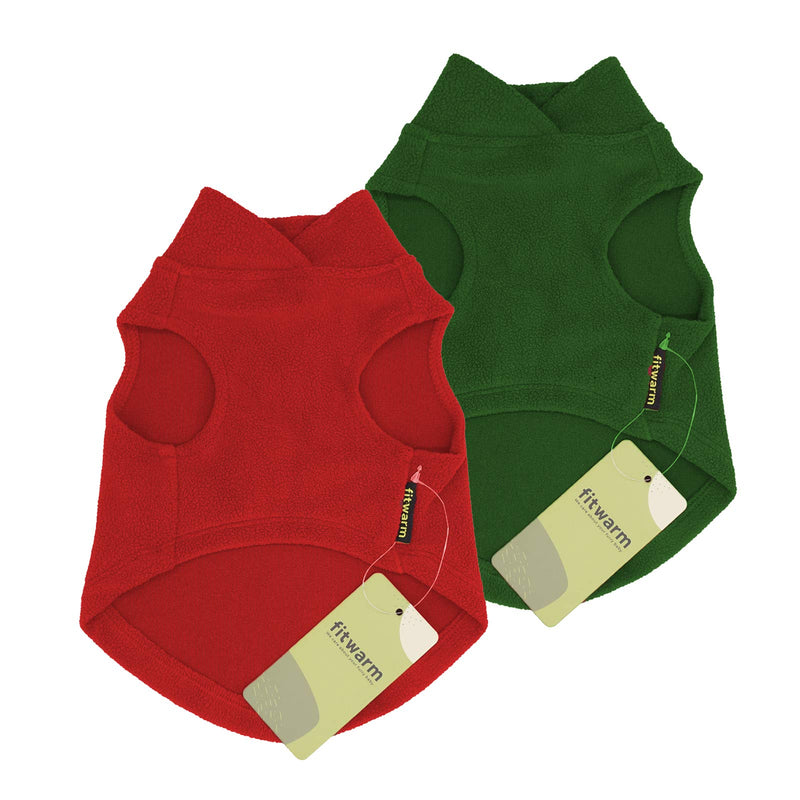 [Australia] - Fitwarm 2-Pack Fleece Dog Clothes Doggie Shirts Puppy Outfits Pet Stretchy Vest X-Small Red-Green 