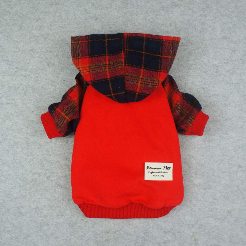 [Australia] - Fitwarm Dog Plaid Shirts Doggie Clothes Puppy Hoodies Cat Hooded T Shirts Pet Outfits Cotton L Red 