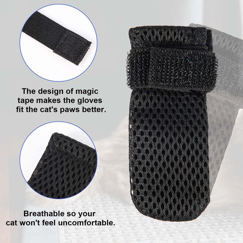 4pcs Anti Scratch Cat Mittens, Adjustable Mesh Cat Shoes, Breathable Cat Paw Protector, Cat Boots for Bathing Pets, Cutting Nails, Checking (M, Black) M - PawsPlanet Australia