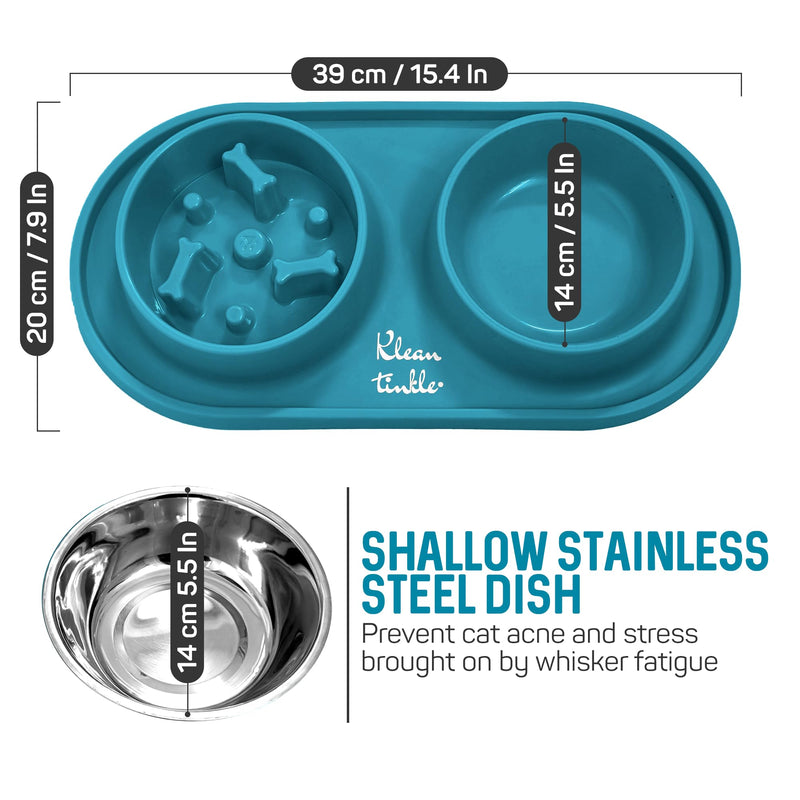 Pets Dog Bowl Set - Anti Skid Removable Double Slow Feeder Dog Bowls with Non Skid Silicone Mat - Stainless Steel Dog Water Bowl for Cats & Pets –A Beautiful Dirty Blue Color - PawsPlanet Australia