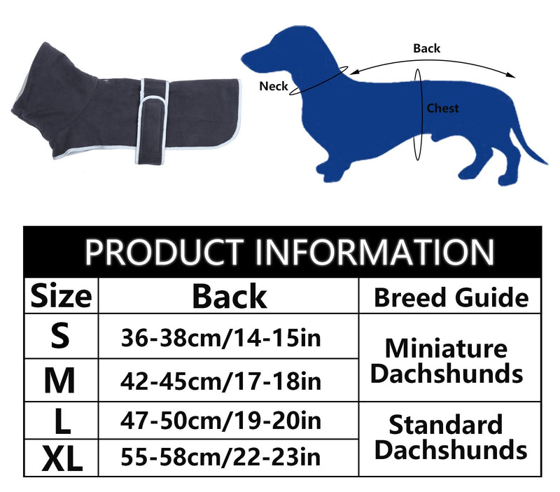 Geyecete Dog Jacket, Dog coat perfect for dachshunds, dog winter coat with padded fleece lining and high collar, dog snowsuit with adjustable bands sizes -Dark Gray-S S Dark Gray - PawsPlanet Australia